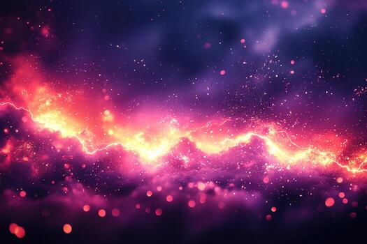 Abstract cosmic lightning with vibrant pink, purple, and yellow colors and sparkling particles photo