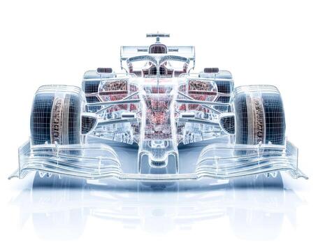 Futuristic digital rendering of a high-performance racing car with transparent and wireframe detailing photo