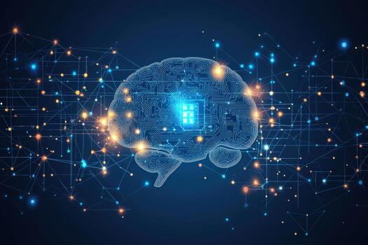Digital brain with network connections and glowing circuits, artificial intelligence concept photo