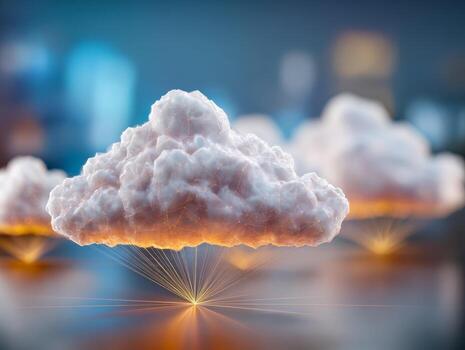 Digital cloud concept with interconnected nodes and data lines photo