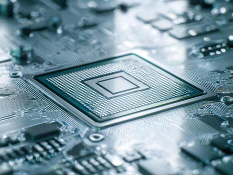 Close-up of a computer microprocessor on a circuit board photo