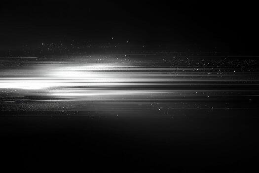 Abstract light streaks and particles in black and white digital art photo
