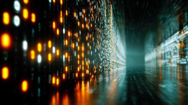 digital datos corriente en un futurista tecnología ambiente foto