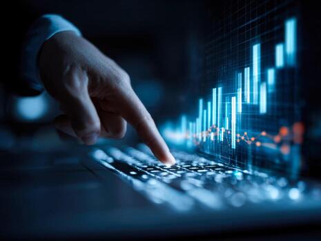 Digital data analysis and financial growth visualization on a computer screen photo