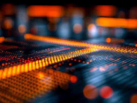 Digital data visualization with vibrant illuminated grid in a high-tech environment photo