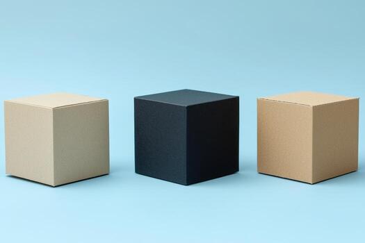 Three-colored cubes on blue background photo