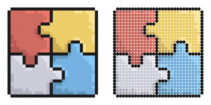Pixel icon. Pieces of puzzle connected together. Teamwork. Combining efforts. vector