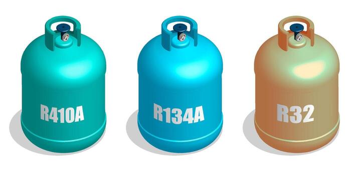 Refrigerant. Isometric Balon, container with coolant. Liquid nitrogen, freon. Filling air conditioners and refrigerators with refrigerant. Realistic 3D Image isolated on white background vector