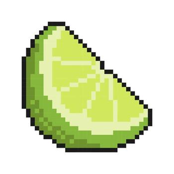 Pixel icon, sliced lime fruit, juicy citrus. Exotic lemon fruit. Harvesting of Citrus. Simple retro game Image isolated on white background vector