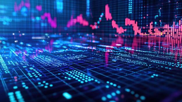 Digital stock market data visualization with charts and graphs on a futuristic display photo