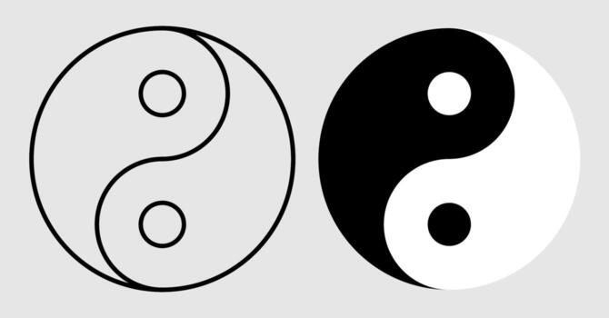 Linear icon, yin yang symbol. Black and white sign of harmony in Eastern philosophy and medicine. Simple Image isolated on light background vector