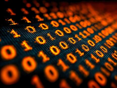 digital datos corriente representado por brillante binario código en un oscuro pantalla foto