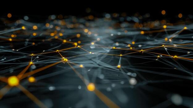 Abstract digital network with interconnected nodes and glowing connections photo