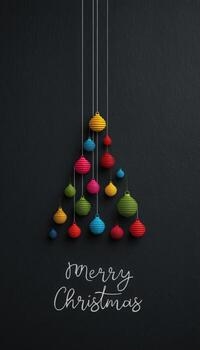 Navidad vistoso colgando adornos con alegre Navidad guión en un oscuro pared foto