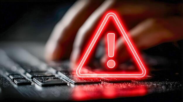 Warning sign with exclamation mark on a keyboard, indicating computer alert or caution photo