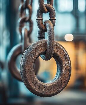 A close up of two metal rings hanging from a chain photo