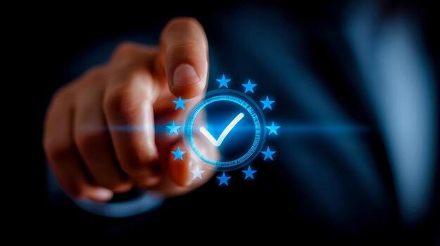 Digital verification and approval concept with illuminated checkmark icon photo