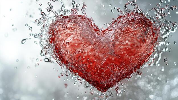 Heart-shaped object splashing in water with droplets photo