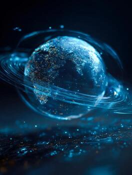 An abstract image of a globe with a ring around it photo
