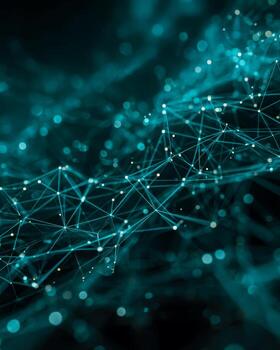 Abstract digital network with glowing interconnected points and lines over dark background photo