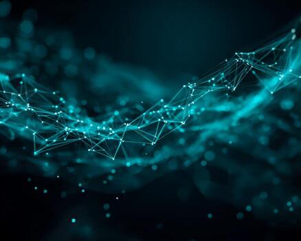 Digital data network connection with glowing lines and nodes in a dark background photo