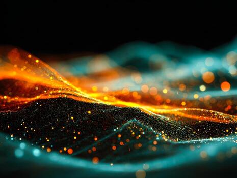 Abstract digital wave with vibrant glowing particles and dynamic light patterns photo