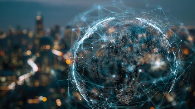 Digital globe with interconnected network representing global technology connectivity photo
