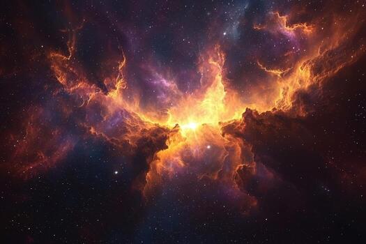Breathtaking view of a nebula with vibrant orange and purple hues in deep space photo
