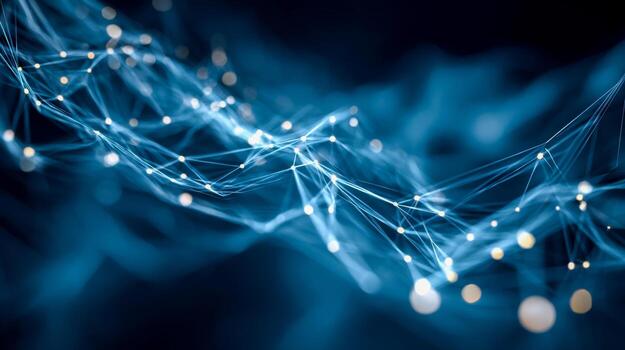 Abstract digital network with glowing interconnected points and lines photo