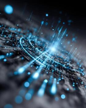 Abstract futuristic digital data network with glowing blue lines and points photo