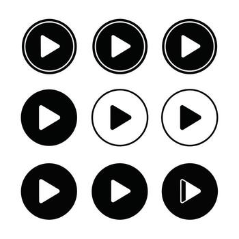 Nine Stylish Play Button Icons A Collection of Black and White Circular Media Player Symbols for Website and App Design vector