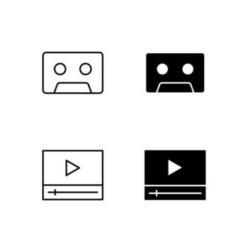Web Dashboard Cassette and Media Player Icons in Mixed Line and Solid vector