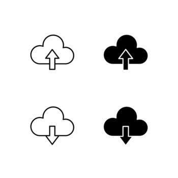 User Interface Cloud Upload and Cloud Download Icons in Glyph and Line Variation vector