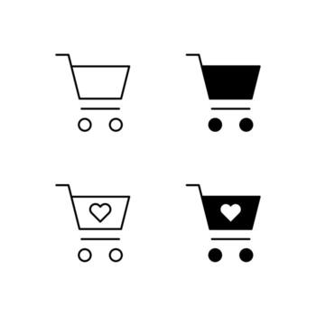 móvil solicitud compras carro y lista de deseos línea y sólido íconos vector