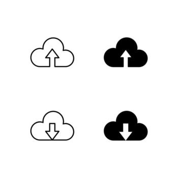 Digital Platform Cloud Upload and Cloud Download Glyph and Line Icon Pack vector
