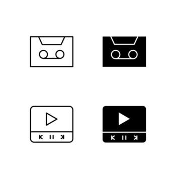 User Interface Cassette and Media Player Icons in Glyph and Line Variation vector