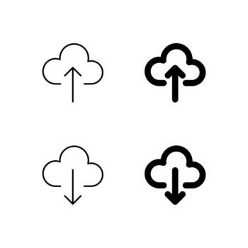 Mobile Application Cloud Upload and Cloud Download Line and Solid Icons vector