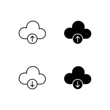 Cloud Upload and Cloud Download Icon Collection in Line and Solid Style vector