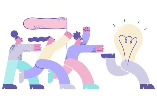 Idea running away, searching for solutions concept vector