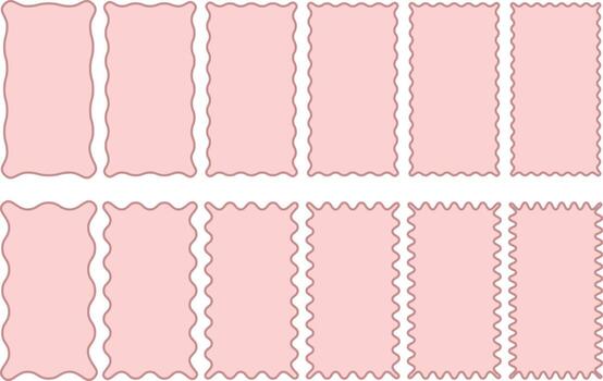 wavy rectangular frames scallop set colorful. Irregular fluid bubbles. Geometric zig zag wavy stickers. Cloudy wave curve edge frame vector