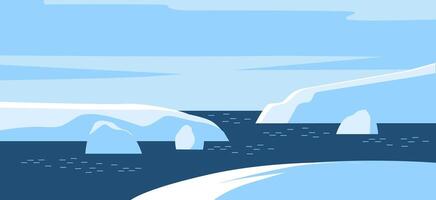 seascape with floating icebergs under a pale sky. Ideal for climate awareness, eco blogs, research reports, and web headers. vector