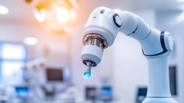 Advanced robotic arm in a modern laboratory setting, showcasing precision and innovation in technology and engineering. photo