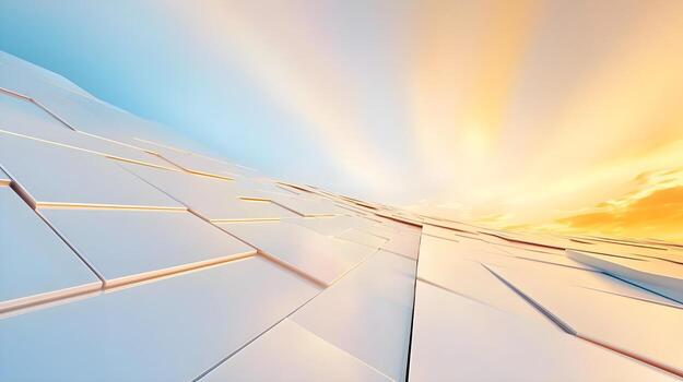 Abstract landscape with dynamic lines and vibrant sunset colors, creating a sense of depth and innovation. photo