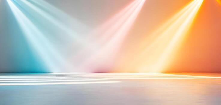 Vibrant stage lights beam in colorful patterns, creating a dynamic atmosphere suitable for events, performances, or showcases. photo