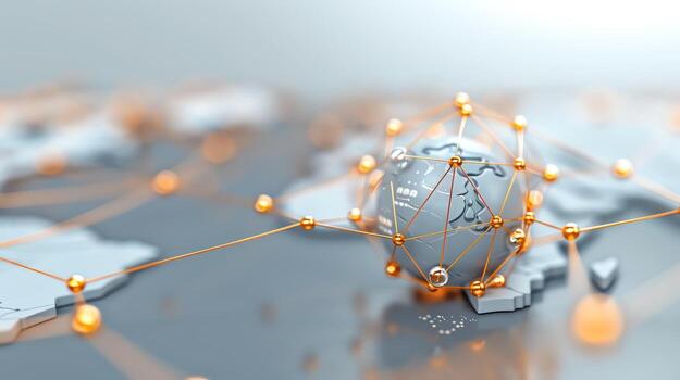 3d rendering of a globe with connected network lines photo