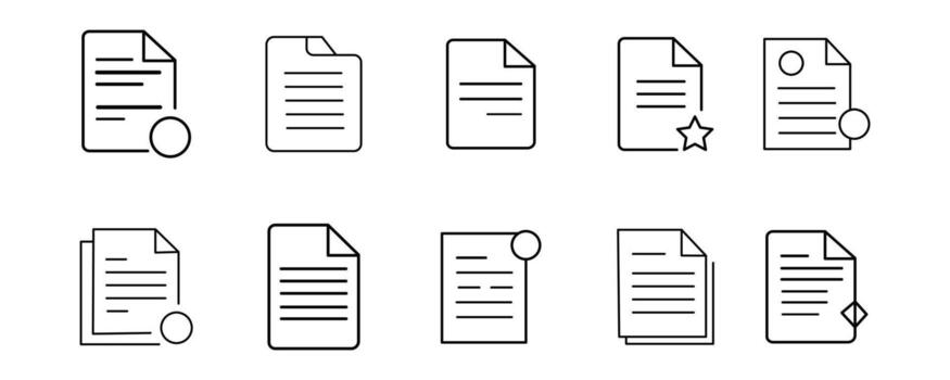 Collection of document icons isolated on white background for web and print vector