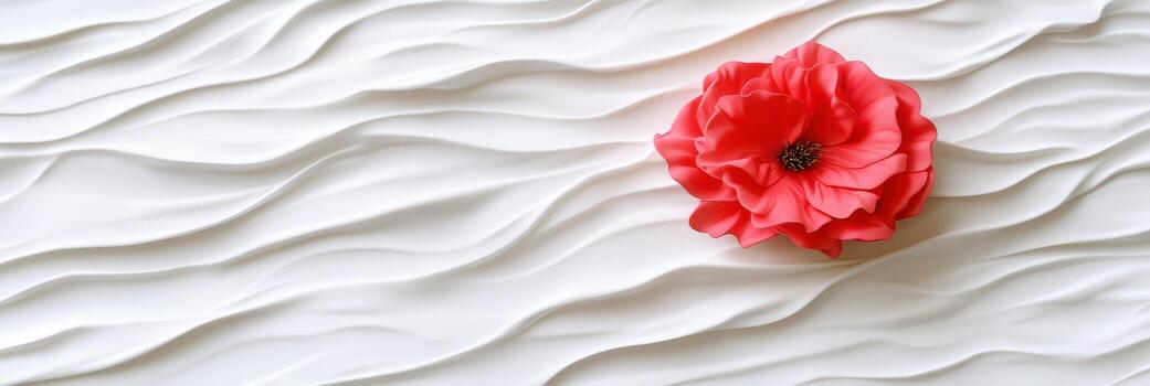 Elegant red flower on textured white backdrop creating a serene atmosphere photo