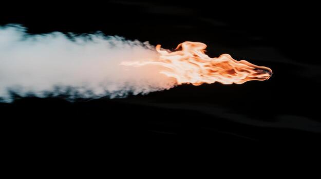 Fire trail emitted from a flame source in a dark background photo