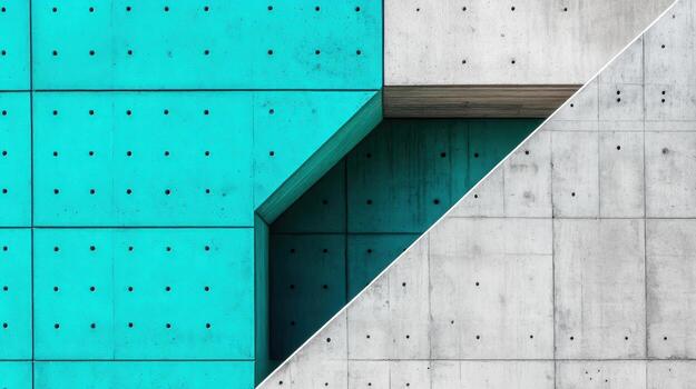 Modern architecture featuring contrasting turquoise and gray concrete surfaces in urban design photo