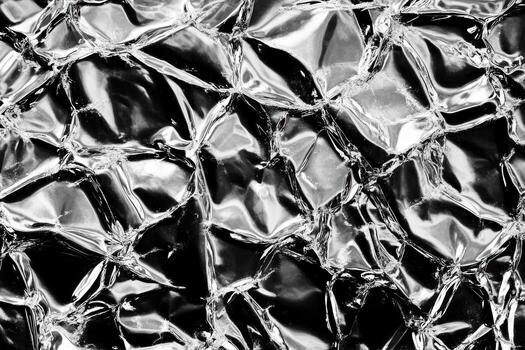 Textured black and white surface with crumpled reflective material showcasing light patterns photo